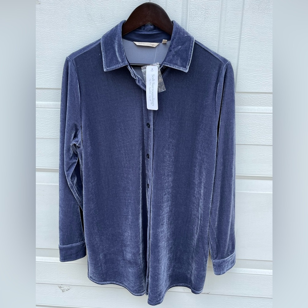 Women's Soft Surroundings Velvet Boyfriend Tunic Button Front Shirt L